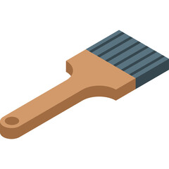 Isometric view of a flat brush with brown handle and blue bristles on a white background