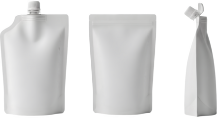 White Spout Pouch Mockup Set: Front, Back, and Side Views for Packaging Design