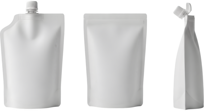 White Spout Pouch Mockup Set: Front, Back, and Side Views for Packaging Design
