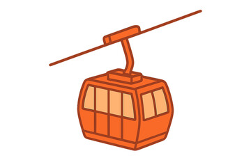Bright orange ski lift cabin gondola isolated on a white background for mountain travel and transportation