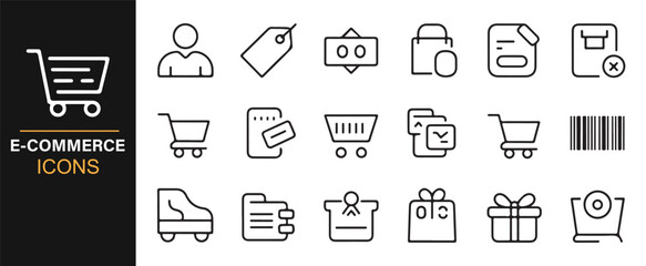 Editable stroke icon collection for e-commerce, sales, and web store vector illustrations