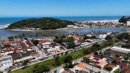 Itanhaem River At Itanhaem In Sao Paulo Brazil. Beach Skyline. Downtown Cityscape. Summer Travel. Itanhaem River At Itanhaem In Sao Paulo Brazil. Seascape Scenery.