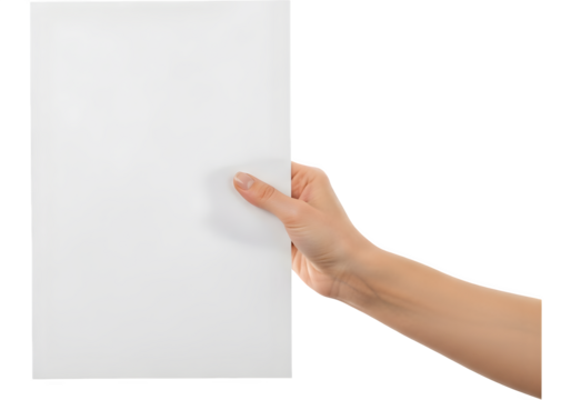 Woman Holding Blank White Paper Sheet, Presentation, Advertisement Mockup, Black Background, Displaying Content, Isolated