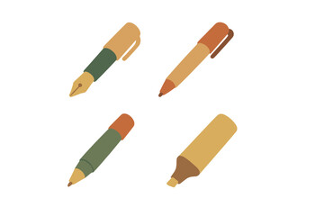 Set of writing instruments including fountain pen marker and highlighter