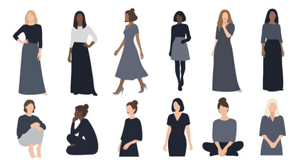 Diverse Group of Women in Various Poses Modern Minimalist Illustration