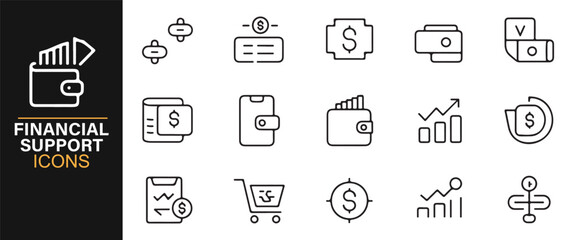 Clean line art icon set of e-commerce elements for shop, digital marketing, and payment concepts