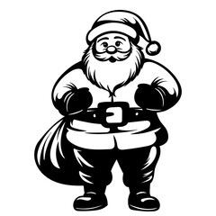 Santa in full growth, black and white silhouette, vector