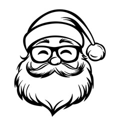 Santa portrait, black and white silhouette, vector