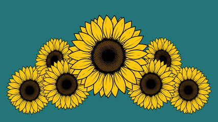 Vibrant Yellow Sunflower Illustration on Teal Background - Summer Nature Graphic Design