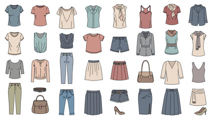 Vector Illustration of Women's Fashion Clothing and Accessories Collection