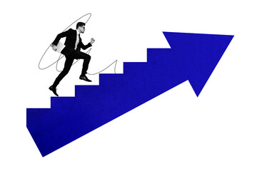 Composite photo collage of serious businessman run promotion ladder arrow point up career...