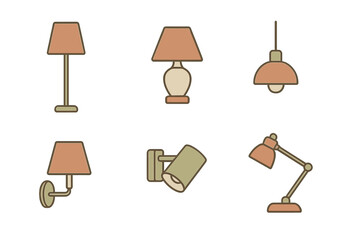 Assortment of interior lighting fixtures including floor lamps, table lamps, and sconces
