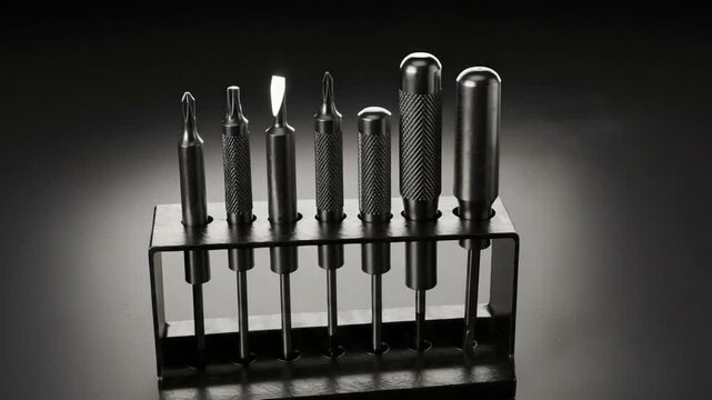 Precision screwdriver set with textured grips, showcasing craftsmanship and tool organization for professional technicians and DIY enthusiasts