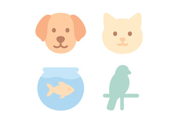 Obraz premium Minimalist collection of domestic pet animal heads and icons including dog cat fish and bird
