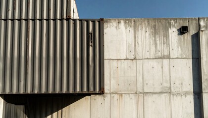 Modern building exterior with corrugated metal and concrete