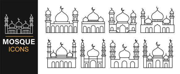 Islamic mosque vector illustrations in clean line style for spiritual and religious concepts