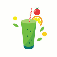Plant Based Power Smoothie Overflowing Green Drink Illustration