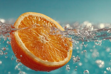 An orange slice falls into the water. High detoxification