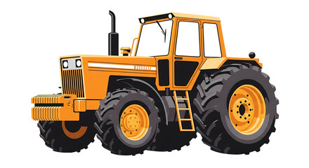 Obraz premium Illustration of a large yellow tractor with big tires, isolated on transparent background on transparent background