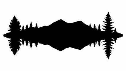 Obraz premium Silhouette of mountains and trees reflected in water creating a symmetrical landscape view design