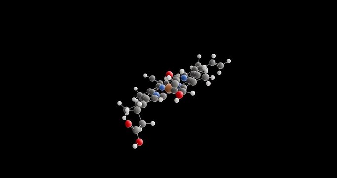 Heme B molecule, rotating 3D model of haem b, looped video on a black background
