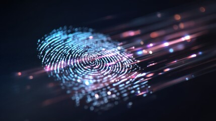 A digital fingerprint design with colorful, glowing patterns, symbolizing identity and security in a modern, abstract style.