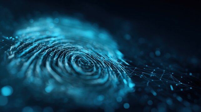 A close-up view of a digital fingerprint, showcasing intricate patterns in blue tones, representing security and identity verification in the digital age.