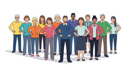 Obraz premium A diverse group of men and women standing together with confident expressions.