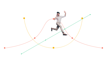 Composite photo collage of happy businessman run work speak phone graph success development statistics isolated on painted background