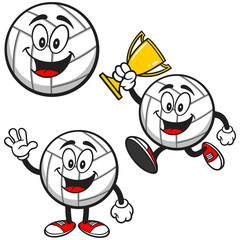 Volleyball Mascot Set 01, Hand Drawn illustrations of Volleyball Mascots in various poses.