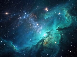 Obraz premium Vibrant nebula with glowing gas clouds and distant stars, a breathtaking view of deep space and cosmic wonders