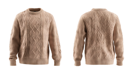 luxurious cashmere sweater front and back view isolated on a transparent white background, clipping path