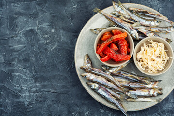 Dried salted fish, delicious snack for beer.