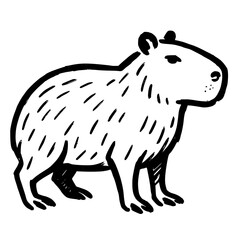 Obraz premium Black clip art of capybara standing, engraved style