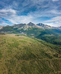 Scenic mountain range under clouds