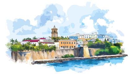 Old San Juan. Old San Juan hand drawn watercolor illustration
