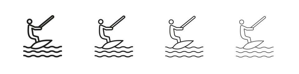 Wakeboarding icons. editable stroke icon collection.