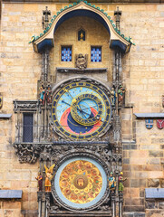 Prague Astronomical Clock Orloj Medieval Tower Historic Monument Zodiac Dial Decorative Art Architectural Detail Czech Heritage. Ultra High Resolution