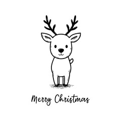A cute reindeer with antlers, standing on a minimalist Christmas card with a cheerful message.