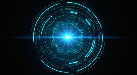 Glowing Blue Tech Abstract Futuristic Circuit with Data Core, and HiTech Backdrop.