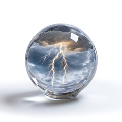 Lightning storm inside a crystal ball isolated on white background