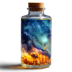 Galaxy in a bottle isolated on white background