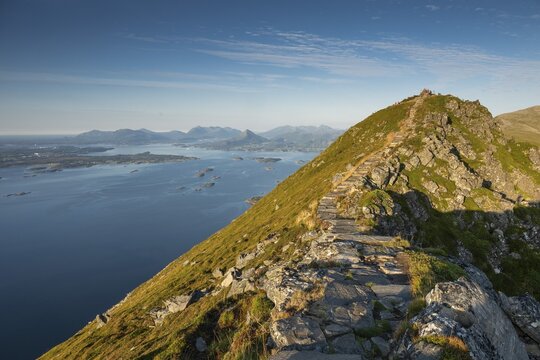 Upper section of the R&oslash;rsethornet stone staircase, with 3292 steps one of the longest continuous stone staircases in the world, Sherpatreppe or Midsundtreppe or Midsundtrappene, R&oslash;rsethornet hike, Otroya or Otr&oslash;ya island, M&oslash;re og Romsdal, Norway