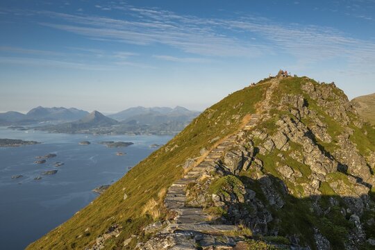 Upper section of the R&oslash;rsethornet stone staircase, with 3292 steps one of the longest continuous stone staircases in the world, Sherpatreppe or Midsundtreppe or Midsundtrappene, R&oslash;rsethornet hike, Otroya or Otr&oslash;ya island, M&oslash;re og Romsdal, Norway