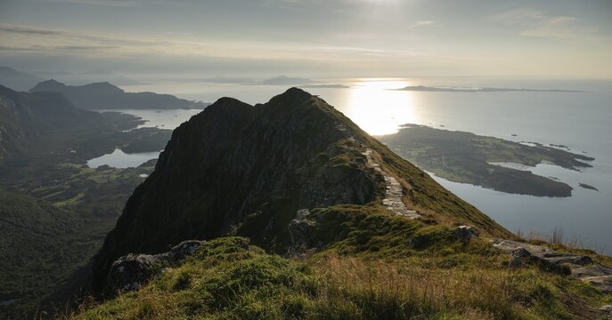 R&oslash;rsethornet stone staircase, with 3292 steps one of the longest continuous stone staircases in the world, Sherpatreppe or Midsundtreppe or Midsundtrappene, R&oslash;rsethornet hike, Otroya or Otr&oslash;ya island, M&oslash;re og Romsdal, Norway