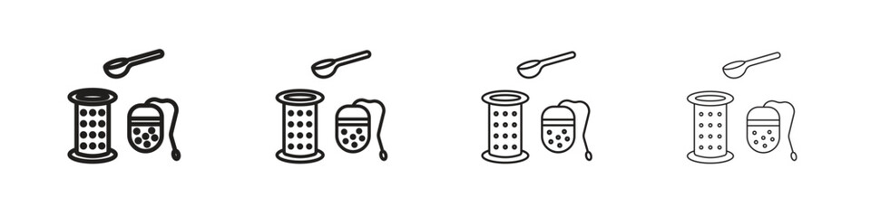 Tea infuser icons. editable stroke icon collection.