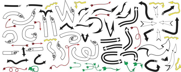 Hand Drawn Arrow Collection Set with Different Styles and Directions
