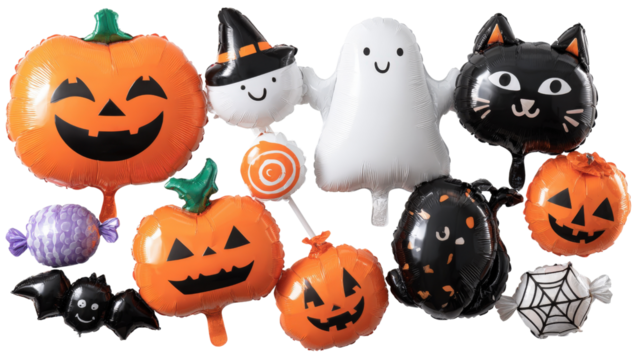 3D Halloween cupcake featuring smiling pumpkin topper, bright orange frosting, isolated on a Transparent background, PNG file.