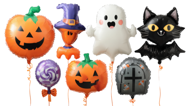3D Halloween cupcake with cute pumpkin topper, sprinkles, and tiny candy ghosts, background isolated on a Transparent background, PNG file.