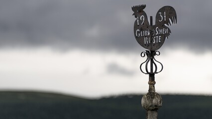 Spire with metal weather vane, spire cock, Gudbrandsdalen or Gudbrandsdalen Valley, Norway